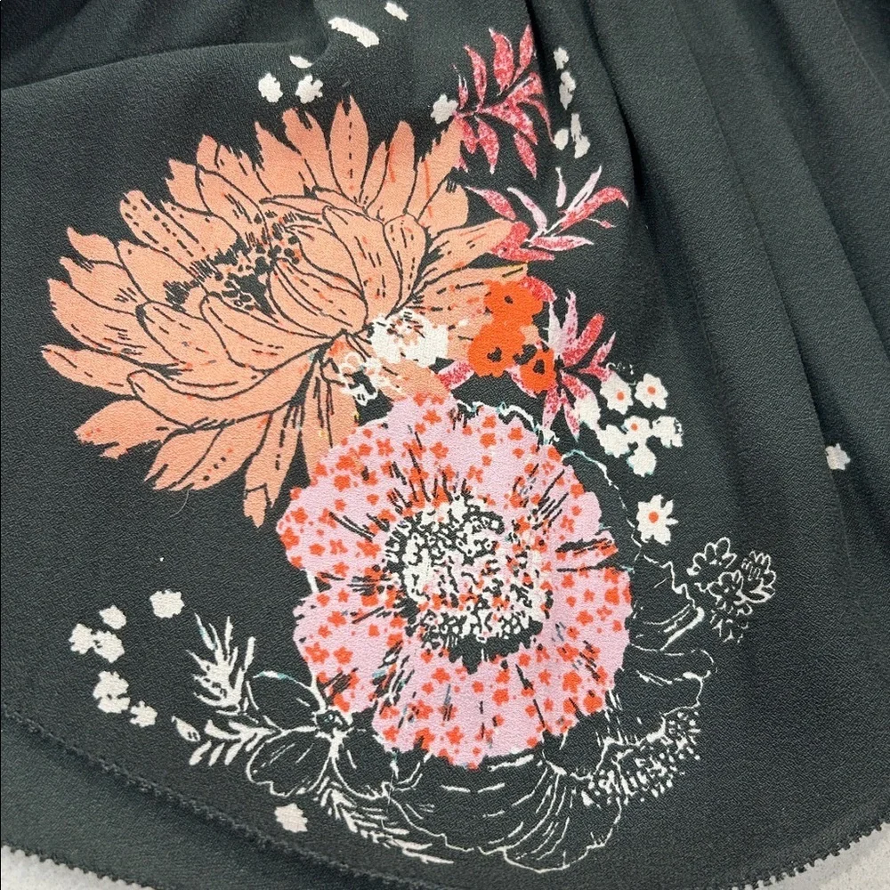 Free People Dark Green Haze Floral Tunic Top Size Large